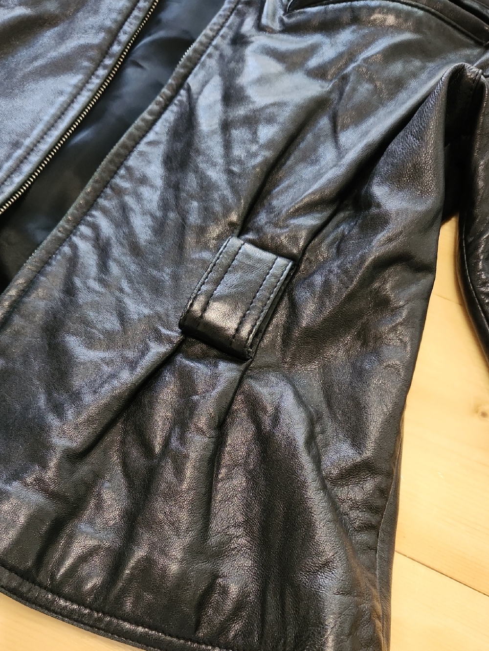 VINTAGE 80s Shoulder Pad Belted Tannery West Women's Black Leather Jacket M - Picture 11 of 16